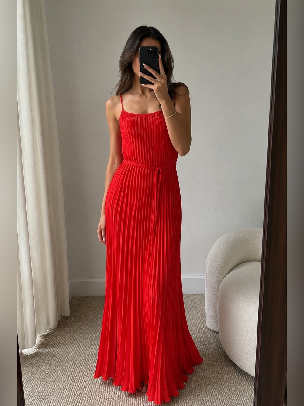 Banana Republic Minimalist Pleated Slip Maxi Dress Bright Red US 0